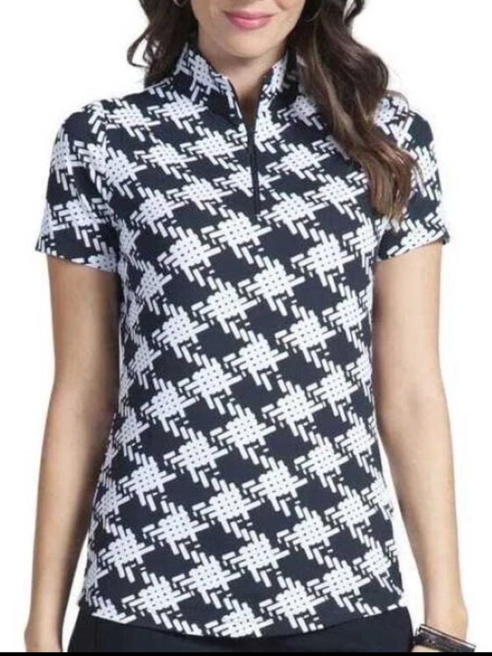 Ladies IBKUL KIMBERLY BLACK Short Sleeve Mock Golf Shirt Size L